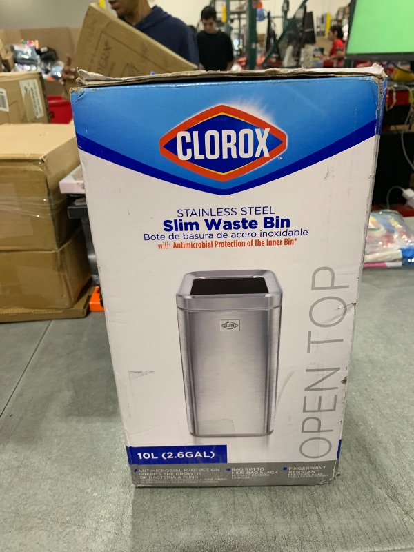 Photo 1 of Clorox Slim Open Trash Can - 2.6 Gallon (10 Liter) Small Metal Waste Basket with Removable Bucket for Narrow Spaces - Stainless Steel Garbage Bin for Bathroom, Bedroom, or Office