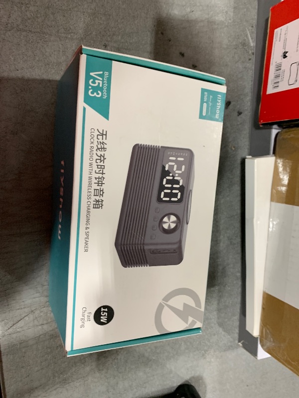Photo 1 of FlyShow 15W Fast Wireless Charger with Bluetooth Speaker and Alarm Clock Radio,4 in1 Wireless Charging Station for iPhone,Android Phones with FM Radio for Bedroom
