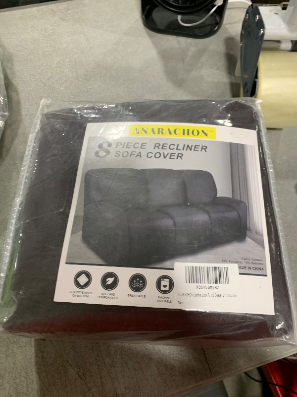 Photo 1 of ANARACHON Recliner Couch Cover Leather Look Recliner Sofa Covers for 3 Cushion Reclining Sofa Slipcovers 8-Pieces Furniture Protector Spandex Fabric Washable (3 Seater, 01 Chocolate)