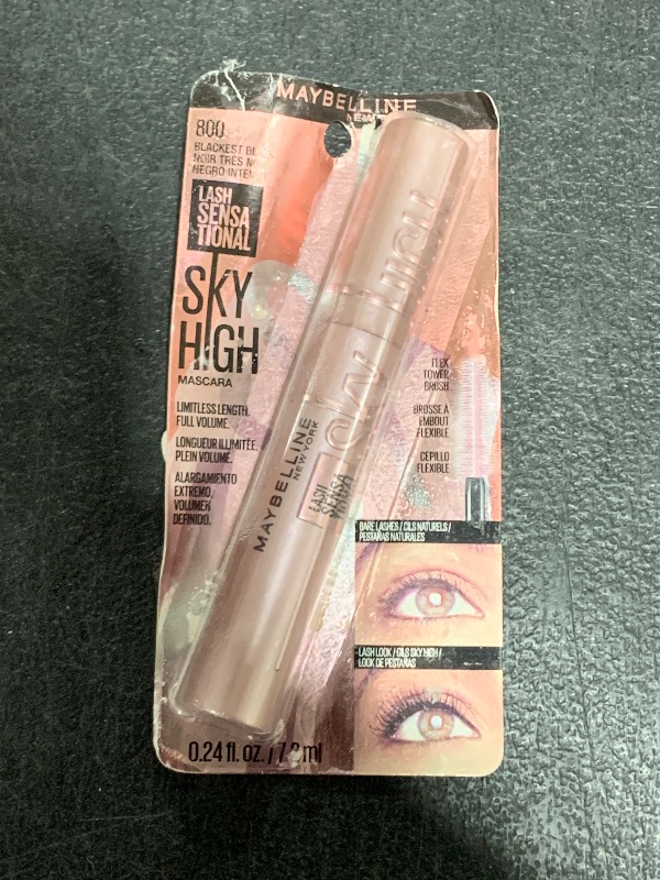 Photo 1 of Maybelline Lash Sensational Sky High Washable Mascara Makeup, Volumizing, Lengthening, Defining, Curling, Multiplying, Buildable Formula, Blackest Black, 1 Count