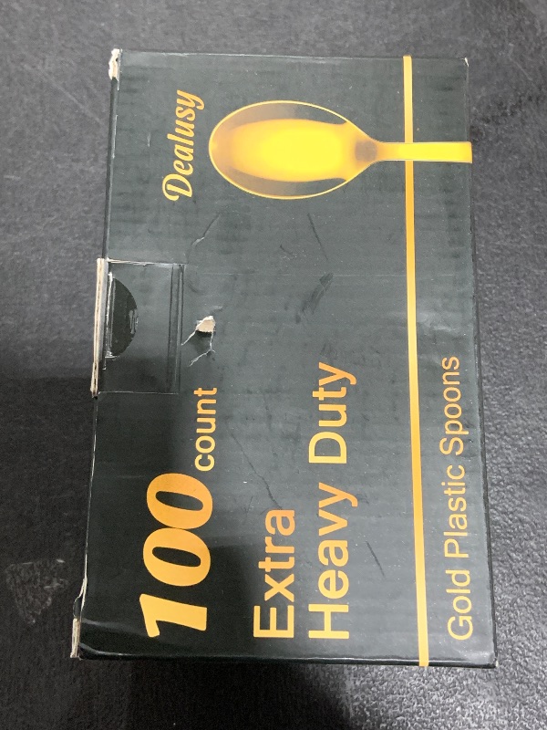 Photo 1 of Dealusy 100 Count Heavy Duty Gold Plastic Spoons Disposable, BPA-Free, Heat Resistant, Solid and Durable Premium Plastic Disposable Spoons for Party Supply