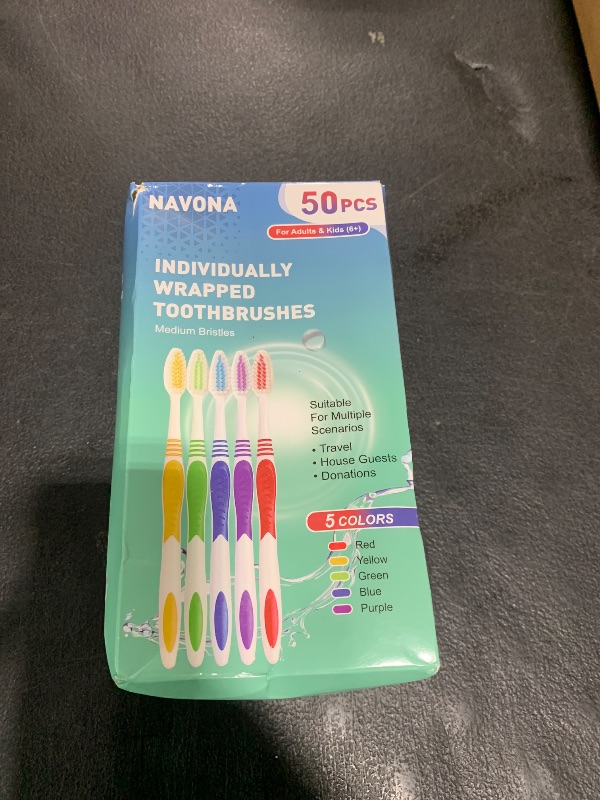 Photo 1 of Navona 50 PCS Premium Individually Wrapped Bulk Toothbrush Pack, Disposable Toothbrushes, Kids Toothbrush, Medium Soft Bristle Toothbrushes, Ergonomics Handle, Perfect for Travel Hotel Donation