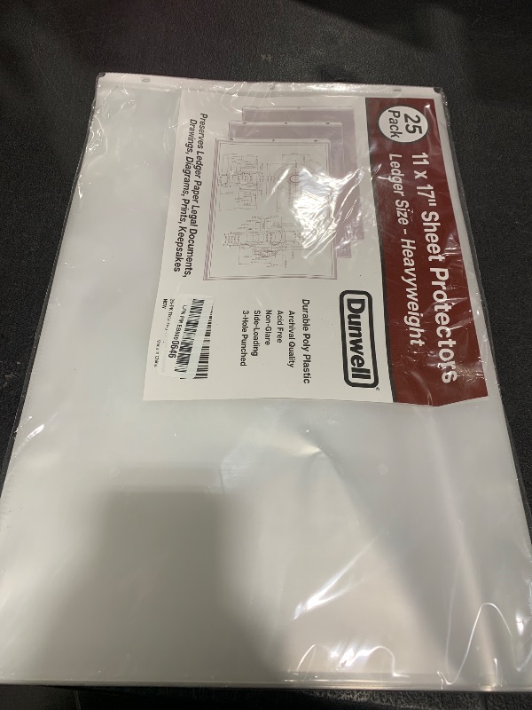 Photo 1 of Dunwell 11x17 Sheet Protectors Landscape - (25 Pack, Heavyweight), 11 x 17 Ledger Size Plastic Sleeves, 3 Hole Punched, Fits 3-Ring Binders, Clear Heavyweight Acid-Free Poly