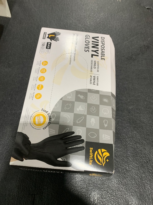 Photo 1 of SWIFTLITE Black Vinyl Gloves, Food Grade Gloves Disposable Latex Free & Powder Free, Guantes for Cleaning Cooking Food Prep (100, Large)