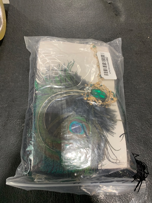 Photo 1 of SWEETV Womens 1920s Vintage Peacock Flapper Dresses Sequin Beaded Fringed Gatsby Dress with Headband Green Medium