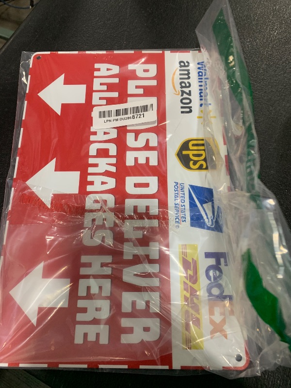 Photo 1 of Piemow Package Delivery Metal Sign, Please Deliver All Packages Here, Waterproof & Rustproof Red Aluminum Delivery Instructions for Box House Yard Front Door Outdoor Home Use 8×12 Inch
