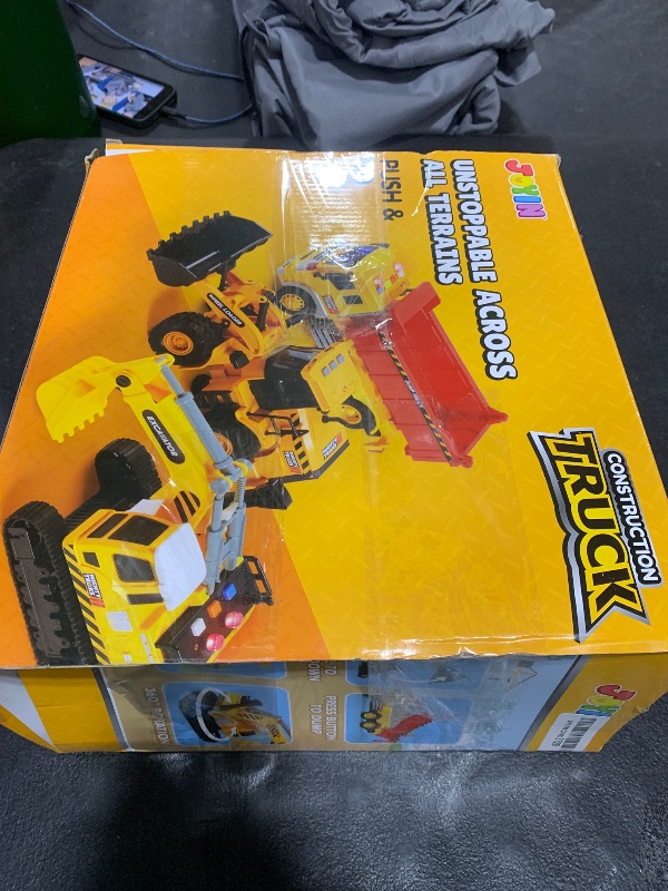 Photo 1 of JOYIN 3 Pack Construction Toy - Excavator, Dump Truck and Loader, Moveable Claw & Lifting Back, Construction Truck Toy, Christmas Borthday Gift for Toddler Boys Kids