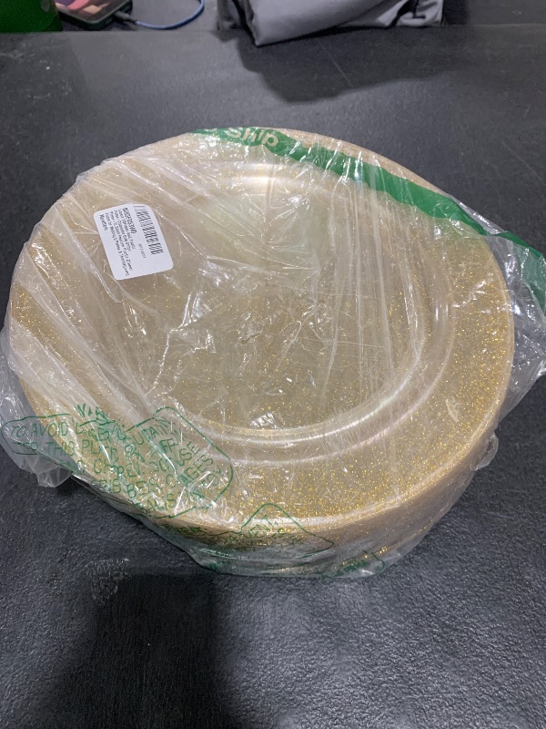 Photo 1 of Liacere 100Pieces Gold Plastic Plates-Disposable Gold Glitter Plates-10.25inch Premium Plastic Dinner Plates for Wedding & Parties & Thanksgiving