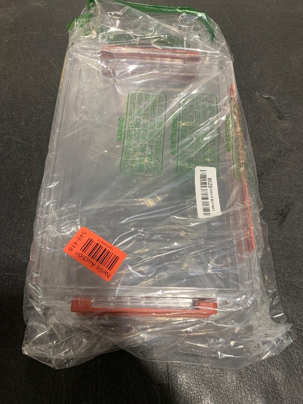 Photo 1 of RHONZHAO 2 Pack Clear Plastic File Storage Boxes with Latching Lids, Transparent Certificate Organizer with Handle, Portable Project Case for Drawers, Clear Stackable File Box (?Red Latches, Small)