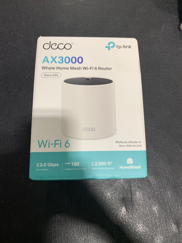Photo 1 of TP-Link Deco AX3000 WiFi 6 Mesh System Deco X55- Covers up to 2500 Sq.Ft., Replaces Wireless Router and Extender, 3 Gigabit Ports, Supports Ethernet Backhaul(1-Pack)