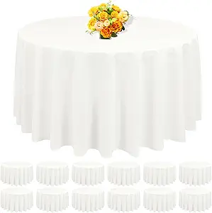 Photo 1 of REWOMC 12 Pack Ivory Tablecloths for Round Tables 90 Inch Ivory Polyester Tablecloth 8 Foot Rectangle Table Cloth Washable Fabric Table Cover for Party Wedding Banquet Restaurant Events