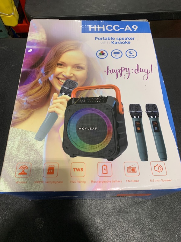 Photo 1 of Karaoke Machine with 2 Wireless Microphones,Portable Karaoke Machine for Adults & Kids,Karaoke Microphone with PA System,Karaoke Speaker Supports for TWS,USB,FM,REC,AUX in,TF Card