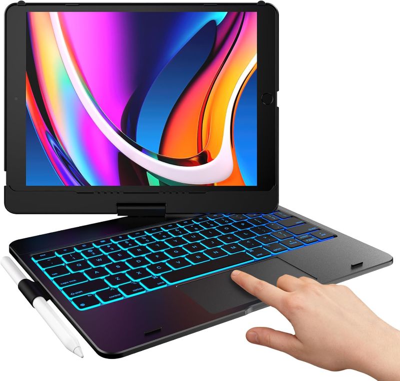 Photo 1 of typecase Touch for iPad 9th Generation Case with Keyboard (10.2", 2021),Multi-touch Trackpad,10 Color Backlight, 360° Rotatable, Thin & Light for 8th Gen (2020),7th Gen (2019), Air 3,Pro 10.5 (Black).
