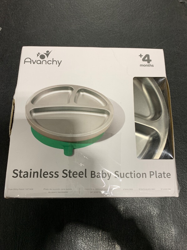 Photo 1 of Avanchy Baby Plates with Suction – Stainless Steel Divided Plates for Toddlers, BPA-Free, Dishwasher Safe, Unbreakable, Non-Toxic, 100% Silicone Suction – White