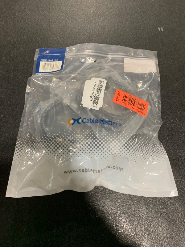 Photo 1 of Cable Matters 3-Pack RG6 Coaxial Cable - 3ft, [CL2 Rated for in-Wall Use](CM) Quad Shield Coaxial Cable, Short Coax Cord for TV, Digital Router, Satellite Receiver and More, Black
