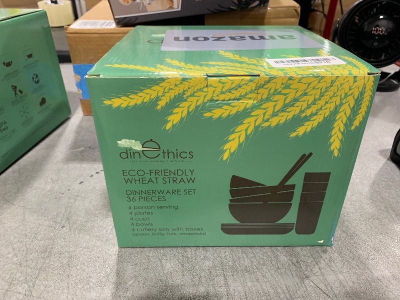 Photo 1 of DINETHICS Wheat Straw Dinnerware Sets For 4 - Alternate To Black Plastic Dishes - Dishwasher Microwave Safe Plates And Bowls Sets - Unbreakable Wheat Straw Plates And Bowls - Camping Dishes