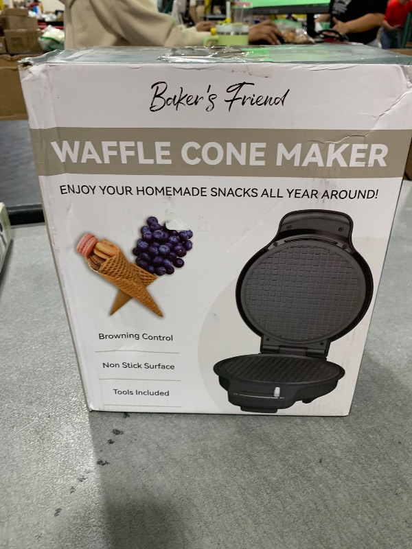Photo 1 of Baker's Friend Waffle Cone Maker Machine with Browning Control, Nonstick Waffle Bowl Maker, 7.5” Ice Cream Cone Maker, Thin Waffle Maker Crispy, Cone Roller & Bowl Press Included, Graphite