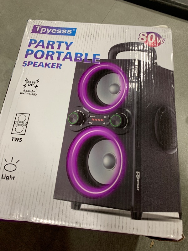Photo 1 of TPyesss Bluetooth Speakers, 80W(Peak) Wireless TWS Portable Bluetooth Speaker, Beat-Driven Lights, 100dB Loud Stereo Speaker with BassUp, Speakers with Subwoofer for Outdoor, Party, Camping