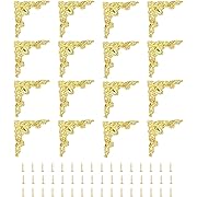 Photo 1 of uxcell 16pcs Vintage Flat Corner Bracket 2"x2" Decorative Metal Desk Corner Protectors with Screw for Box Cupboard Decorative Furniture Gold
