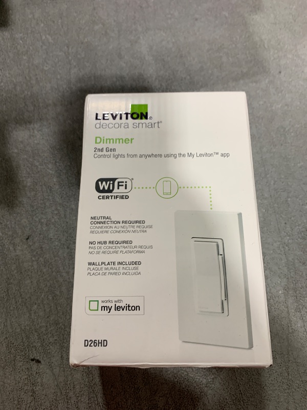 Photo 1 of Leviton Decora Smart Dimmer Switch, Wi-Fi 2nd Gen, Neutral Wire Required, Works with Matter, My Leviton, Alexa, Google Assistant, Apple Home/Siri & Wired or Wire-Free 3-Way, D26HD-2RW, White