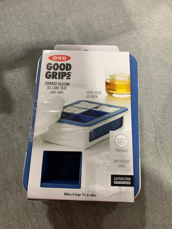 Photo 1 of OXO Good Grips Silicone Stackable Ice Cube Tray with Lid - Large Cube,Dark Blue
