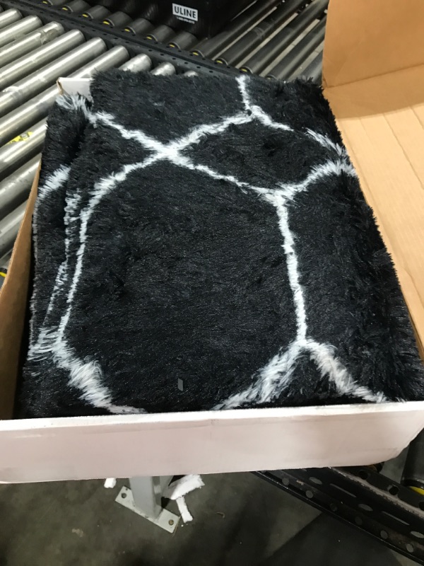 Photo 1 of Super Soft Shaggy Area Rug, 8X10 Soft Plush Fluffy Rug for Bedroom Living Room, Modern Moroccan Geometric Carpet for Home Decor Aesthetic, Anti-Skid Carpet for Kids Room, Nursery, Black and White