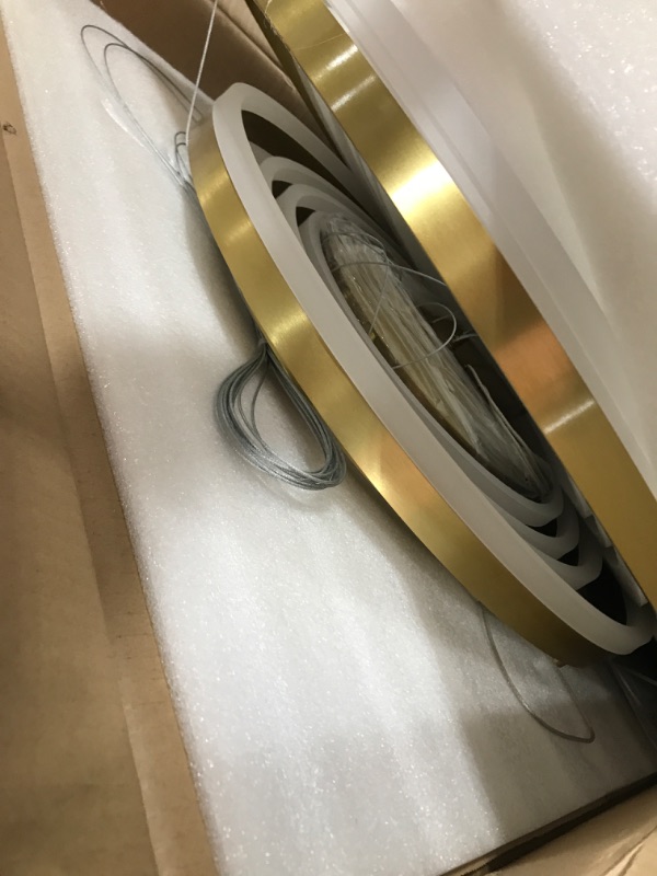 Photo 1 of Benkut 5-Rings Modern LED Chandelier Gold High Ceiling Chandelier with Remote Control Dimmable Pendant Lighting for Dining Room Foyer Living Room Entryway Staircase(3000K-6500K, D23.6’’)