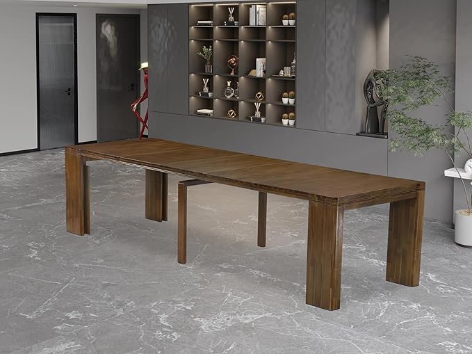 Photo 1 of XTT-AWA-TL Extendable Dining Table - a Rectangle Dining Table Top with Removable Leaf & Stylish Legs, 39x120 Inch, Antique Walnut Finish