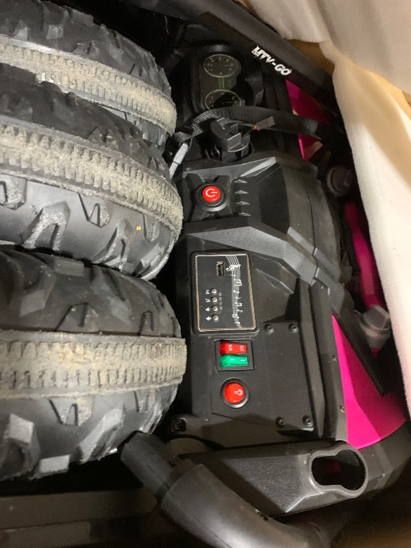 Photo 1 of Evmore 4WD Kids Ride on Car, 24V Electric Off-Road UTV Truck, 20" Spacious 2 Seat, 7Ah Large Battery Electric Car with Remote Control, Safety Belt, Horn, Music, and Lights for Kids Aged 3-8 Years Pink