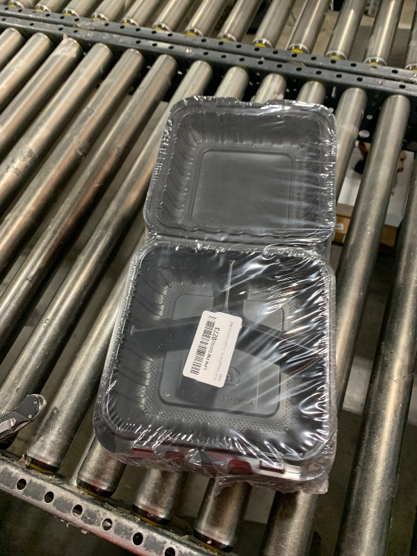 Photo 1 of 8" X 8" 3-Compartment To Go Food Take Out Containers Boxes With Lids | 50 Pack Microwaveable Black Mineral-Filled Disposable Togo Plates Clamshell Containers With Dividers For Lunch Home Carry Away