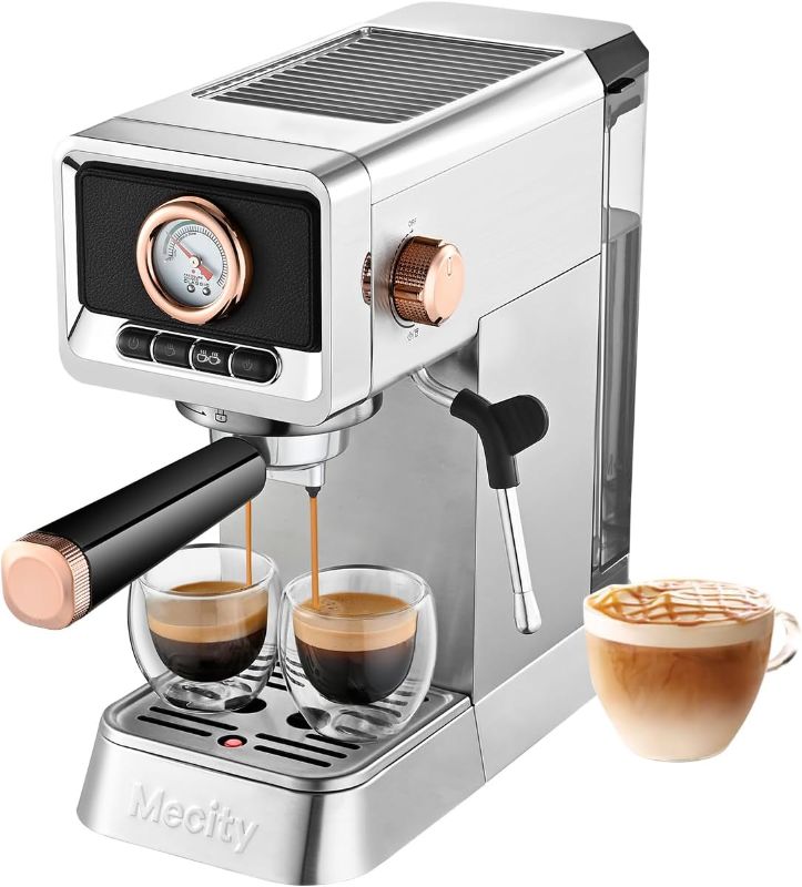 Photo 1 of Mecity 20 Bar Espresso Machine with Milk Frother, Brushed Stainless Steel Shell