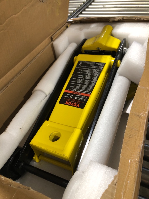 Photo 1 of VEVOR 3 Ton Low Profile , Aluminum and Steel Racing Floor Jack with Dual Pistons Quick Lift Pump for Sport Utility Vehicle, Lifting Range 3-6/11"-19-11/16", yellow,black