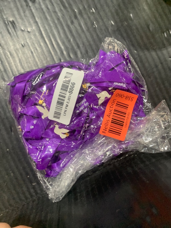 Photo 1 of Geosar 100 Pcs Dove Funeral Memorial Ribbons Pins Memorial Service Respect Funeral Personalized Ribbon Bow with Safety Pins and White Dove for Mourning Remembrance Day Event(Purple)