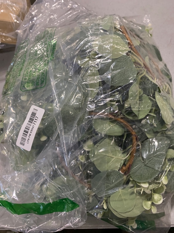 Photo 1 of Panelee 20 Pcs Wedding Candle Rings Wreaths Green Eucalyptus Leaves Artificial Leaf Boho Candle Pillars Holder(Elegant Eucalyptus Leaf)