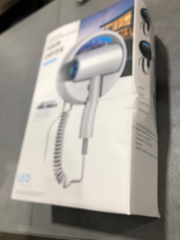 Photo 1 of 110V Hotel Wall Mounted Hair Dryer for Bathroom?with Night Light? Professional Styling HairDryer for Salon?Blue Light Negative Ions? Fast Drying Restroom Blow Dryer?Matte Texture - Pearly White