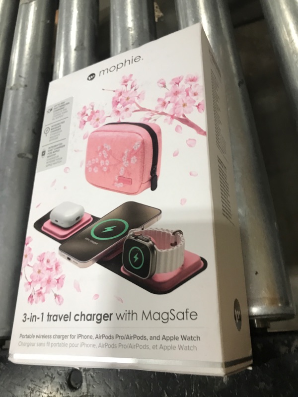 Photo 1 of Mophie 3-in-1 Travel Charger with MagSafe - Portable Wireless Charging Hub, Compatible with iPhone 16/15/14/13/12 Series, Apple Watch Series 10 to 1 & Ultra, AirPods Pro/3rd Gen, Cherry Blossom Pink