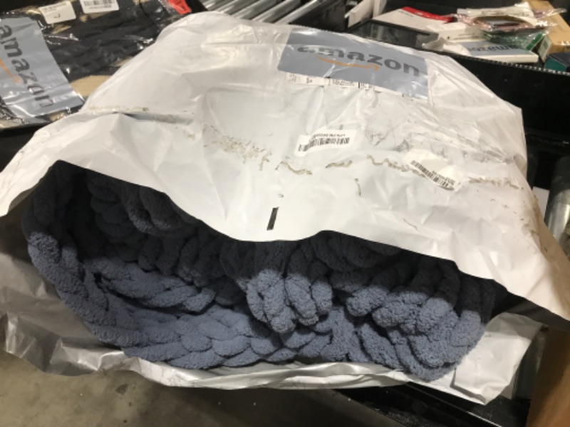 Photo 1 of Bigacogo Chunky Knit Throw Blanket for Couch, 40x60 inches, 100% Hand Knitted with Thick Jumbo Chenille Yarn, Cozy Soft Large Rope Knot Cable Crochet Blankets for Sofa Bed Living Room, Cold Sea Blue