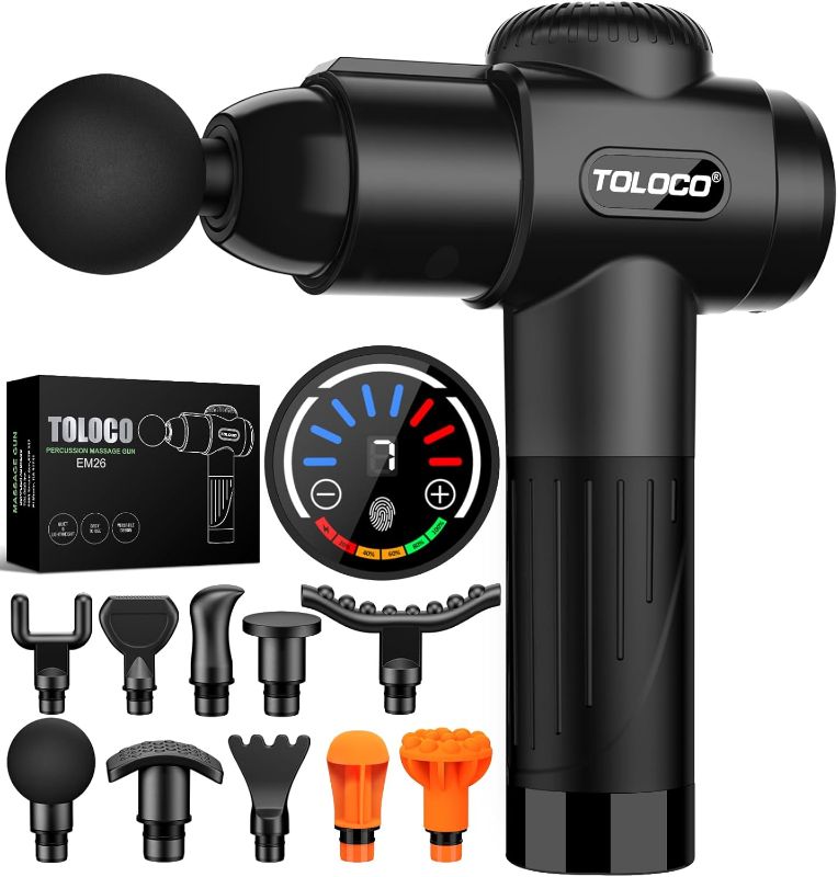 Photo 1 of TOLOCO Massage Gun, Deep Tissue Back Massage for Athletes for Pain Relief, Percussion Massager with 10 Massages Heads & Silent Brushless Motor, Gifts for Fathers Day, Black
