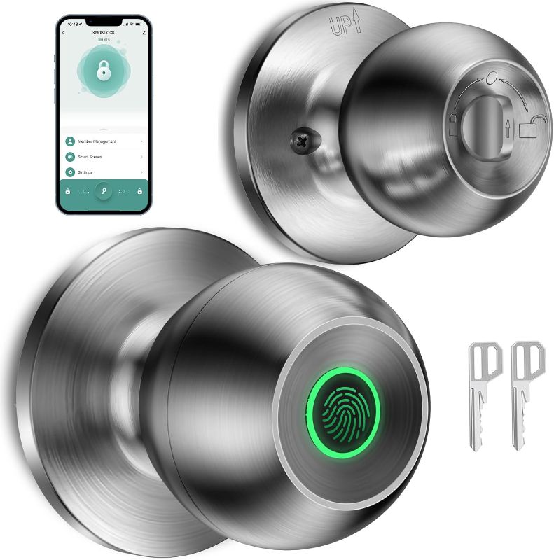 Photo 1 of Fingerprint Door Lock?Smart Door Knob, Smart Biometric Door Lock Fingerprint Door knob with App Control Suitable for Bedroom,Utility Room,Apartments Offices,Hotels(Silver)
