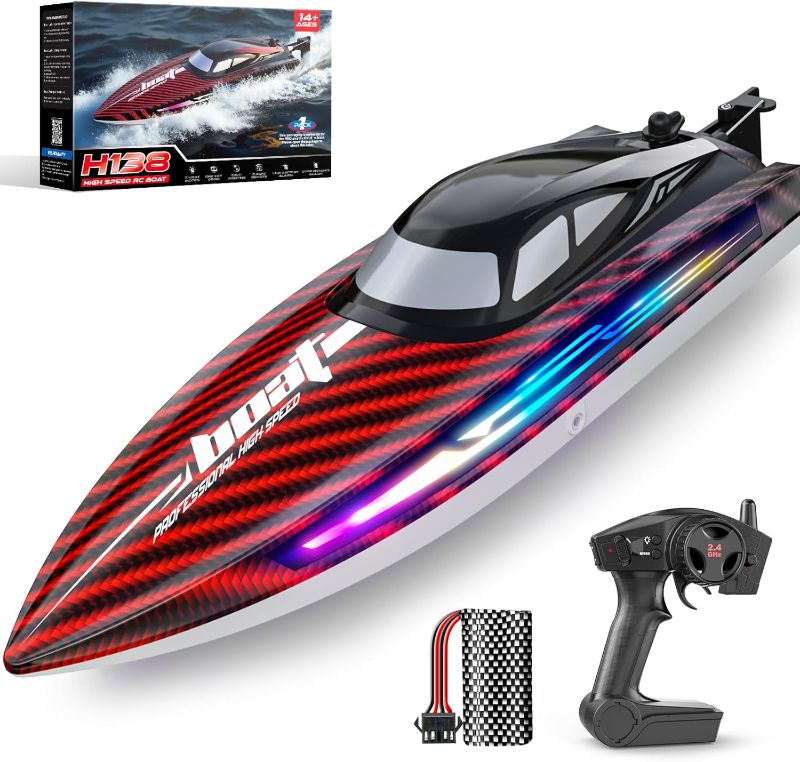 Photo 1 of RC Boat 30KMH with 7Light Modes,Remote Control Electric Fast Speed Boat for Adults Kids 8-12 Lake Pool Water Play,Self-righting,Demo,Water Cooling,Full Waterproof,20 Mins,Low Battery Alert,2.4Ghz,Red

