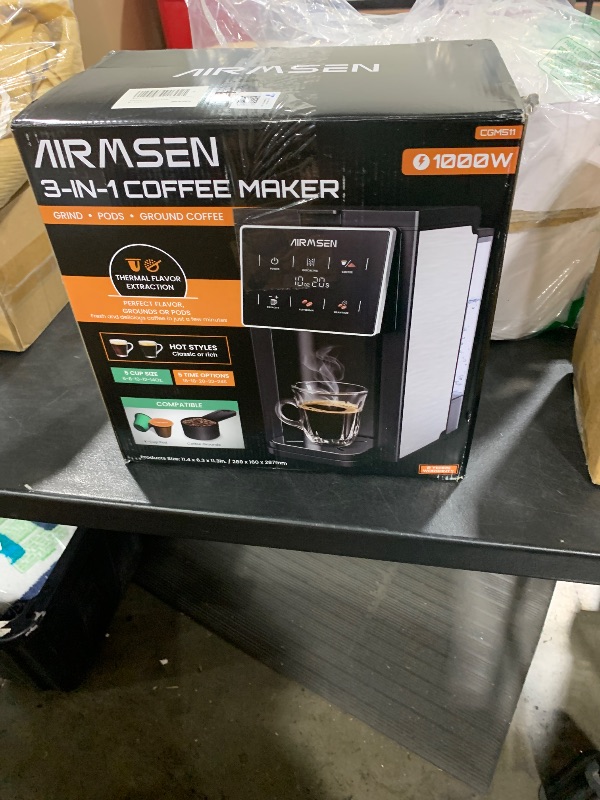 Photo 1 of AIRMSEN Grind & Brew Coffee Maker with Built-in Grinder - Single-Serve Machine Compatible with K-Cup Pods & Ground Coffee, 1000W Fast 6-14oz Brew, Descaling Alert, Touchscreen & 50oz Removable Tank