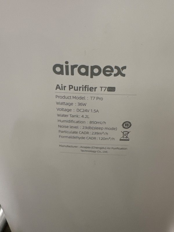Photo 1 of AIRAPEX Air Purifier and Evaporative Humidifier Combo for Bedroom with HEPA Filter Self-clean Air Cleaner Allergies Pets Dust Smoke Pollen Odors-T7pro