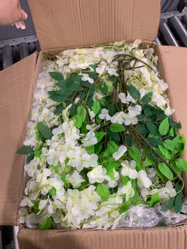 Photo 1 of 108 Pack 43.2 in/ 3.6 ft Artificial Fake Wisteria Hanging Flowers Wisteria Faux Flowers Garland Silk Vine Rattan Long Hanging Flowers String for Home Outdoor Wedding Party(Milky)