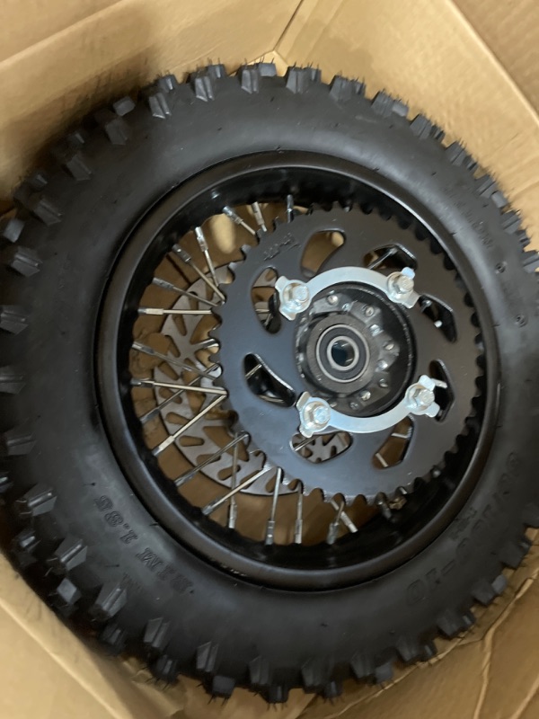 Photo 1 of 10"" Rear Wheel Rim Tire Assembly For Dirt Pit Bike Trail 80/100-10 Rear Wheel Rim Tire Fits 50/70/90/110 Pit Dirt Bike KLX65 Apollo Includes Brake Rotor and 420 41T Sprocket