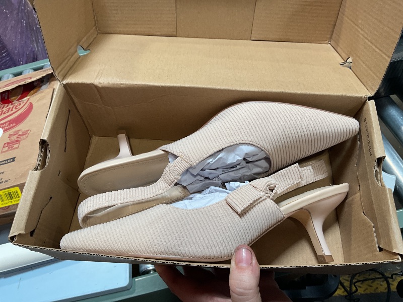 Photo 1 of Coutgo Womens Slingback Kitten Heels Closed Pointed Toe Bowknot Knitted Slip On Work Pumps Dress Shoes, Beige, Size 10