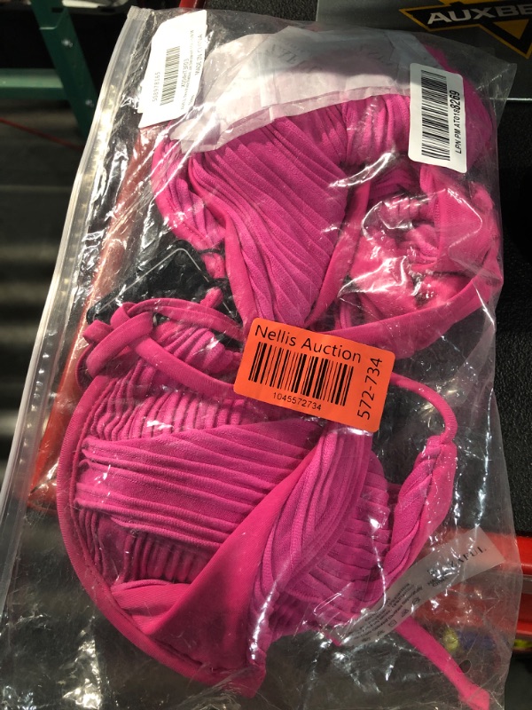 Photo 1 of ZAFUL Two-Piece Bathing Suit for Women Brazilian Thong Bikini Set String Hook Back Underwire Swimsuit Magenta M