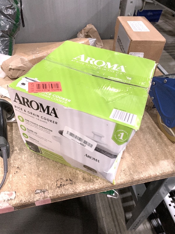 Photo 1 of AROMA Rice Cooker, 3-Cup (Uncooked) / 6-Cup (Cooked), Small Rice Cooker, Oatmeal Cooker, Soup Maker, Auto Keep Warm, 1.5 Qt, White, ARC-393NG