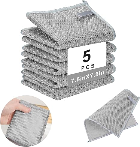 Photo 1 of  Multipurpose Wire Dishwashing Rags for Wet and Dry Coir Fibre Cleaning Cloth 2-in-1 Non Scratch Wire Dishcloth for Kitchen Wire Cleaning Rags Reusable Dish Cloths(5, Silver)
