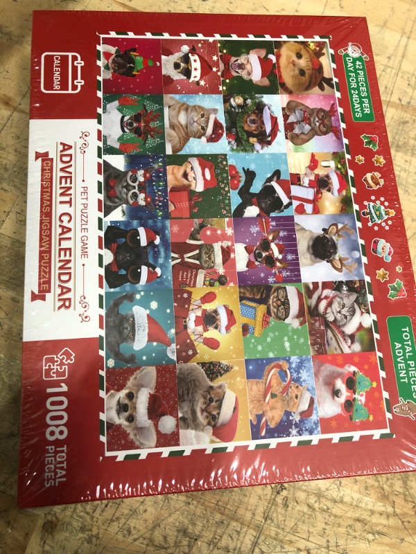 Photo 1 of ***FACTORY SEALED***VTOPVMAX Advent Calendar Puzzle 2024, Countdown to Christmas Puzzle, 24 Boxes with 1008 Pieces, Puzzle of Dog and Cats, Christmas Gifts for Adults and Kids