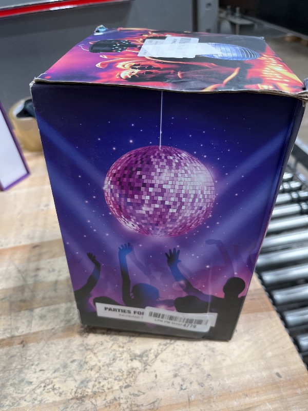Photo 1 of 10 RPM Disco Ball with Motor and Mirror Ball — Plug/Battery Operated Disco Motor Light with 4 Color Lights,18 LED Beads and Remote, Christmas Party, Back to 70s Theme Party Supplies